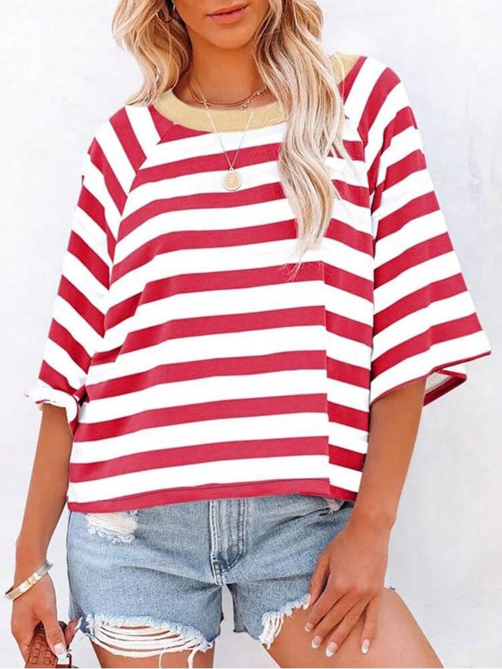 Striped Red and White Relaxed Women’s Top